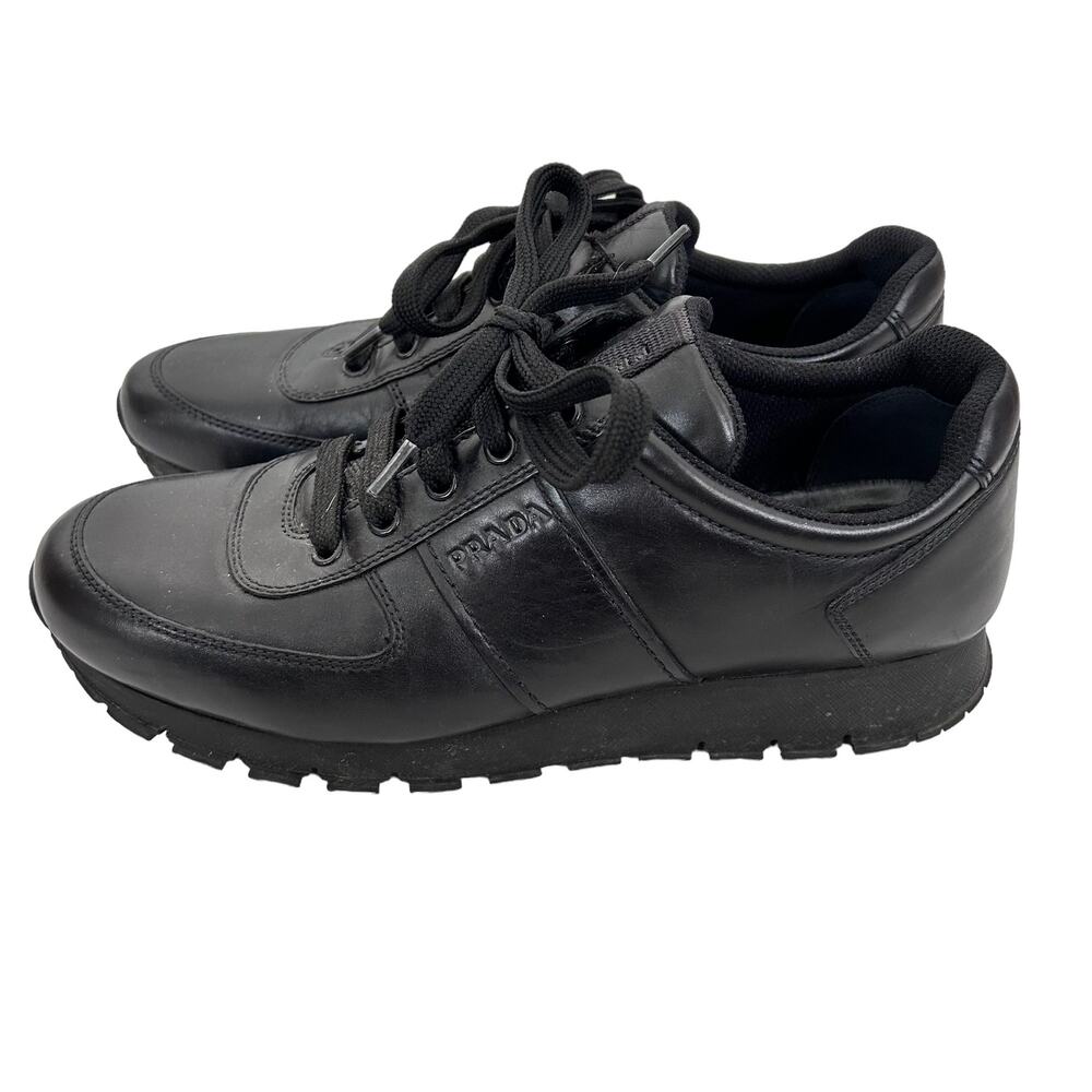Prada Black Leather Sneakers Sz 41 - Picture 5 of 11